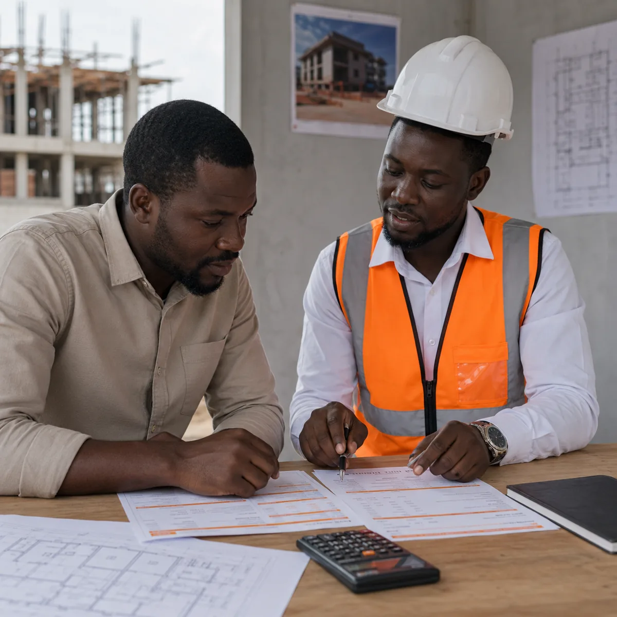 Comparaison d'un devis avec une entreprise de construction à Abidjan